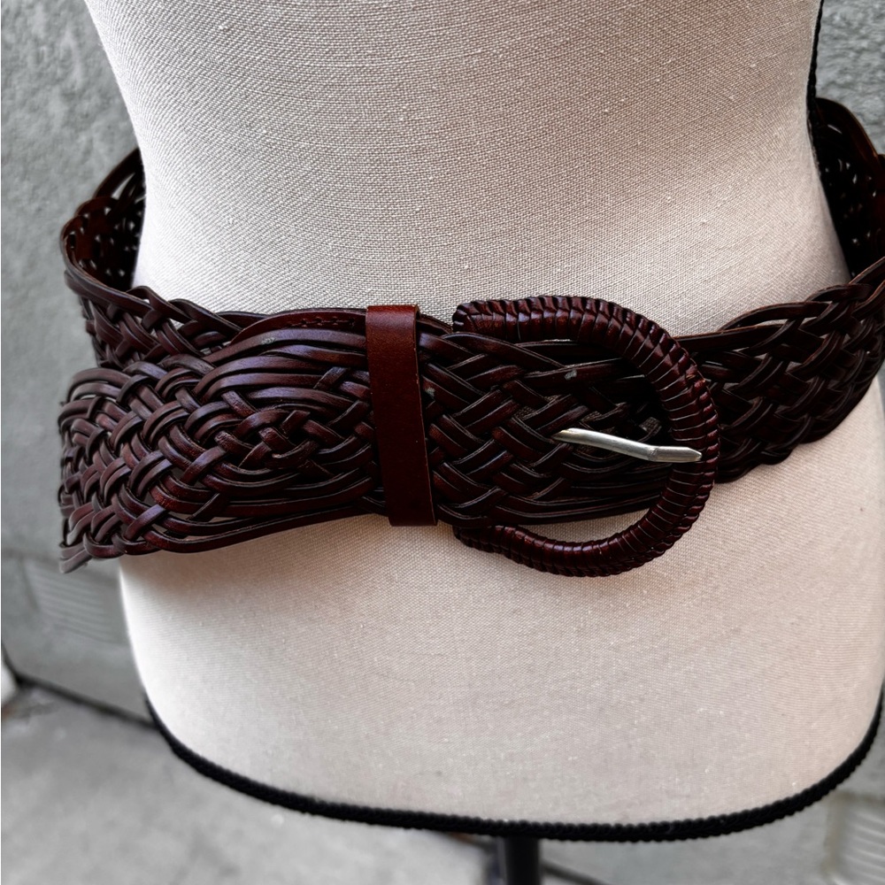 Wide Braided Leather Waist Belt — Deep Chocolate